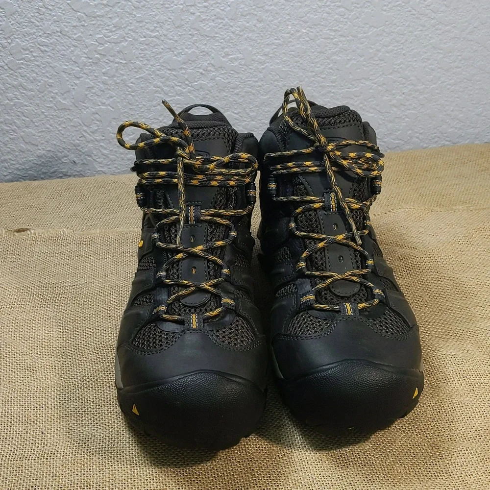 Keen Lansing Mid Waterproof Steel Toe Work Boots Men's Sz 9D, Dark Grey/Yellow - Picture 2 of 8